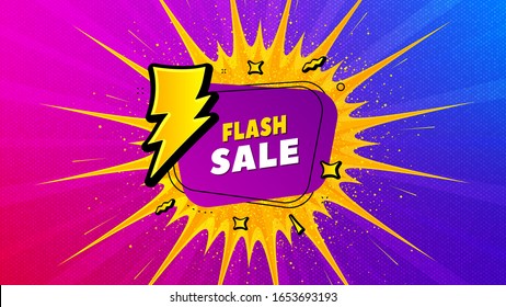 Flash sale badge. Flare light flash banner. Discount banner shape. Coupon bubble icon. Gradient shape background. Promotional flyer design. Flash sale promotion. Vector