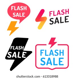 Flash Sale. Badge, Icon, Logo Set. Flat Vector Illustrations On White Background.