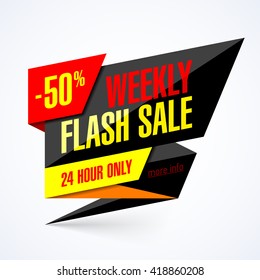 Flash Sale banner. 24 hour only special offer, up to 50% off. Vector illustration.