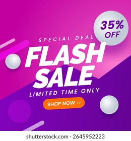 Banner de venda flash com 35% de desconto. Acordo especial. Somente Item Limitado. Ilustração vetorial. Cartaz de vendas flash para anúncios sociais e na web. Compre agora. Desconto De 35%.