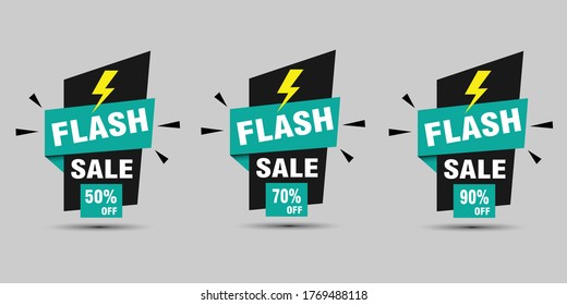 Flash Sale banner. 50%, 70% and 90% Off. Vector illustration.
