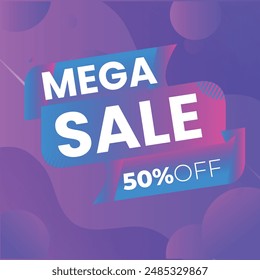 Flash Sale Banner. Up to 50% discount.Limited time offer.Purple-blue gradient background. Vector illustrations.