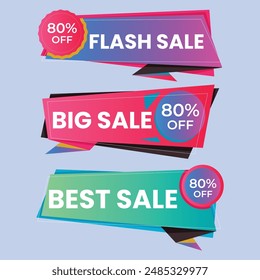 Flash Sale Banner. Up to 50% discount.Limited time offer.Purple-blue gradient background. Vector illustrations.