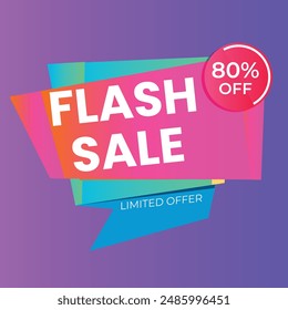 Flash Sale Banner. Up to 50% discount.Limited time offer.Purple-blue gradient background. Vector illustrations.