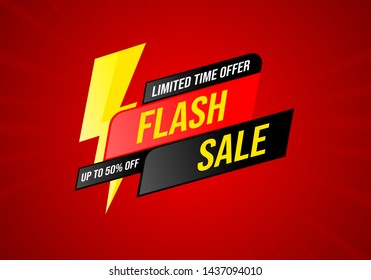 Flash sale banner, up to 50% off, limited time offer. Sales banner for digital and print. Eps10.