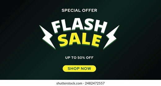 Flash Sale Banner 50% Rabatt Sonderangebot Tumplate Design mit Flash Sale 3DText Effekt 