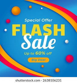 Flash Sale Banner With Up to 60% off. Vector illustration. Flash Sale Poster for social media and website ads. 60% Discount. Special Offer. Big Deal.