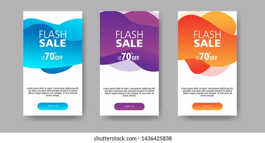 flash sale banner up to 70% off with shape fluid gradient,vector illustration.