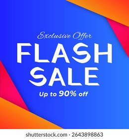 Banner de venda flash com até 90% de desconto. Oferta exclusiva. Compre agora. Design de modelo de banner de vendas Flash para mídia social e anúncios de sites. 90% de desconto.