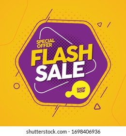 Flash Sale Banner, Big Sale Vector, Yellow And Purple Promotion
