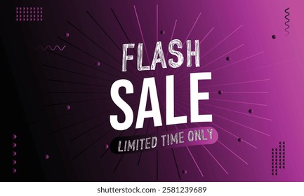 Flash sale banner in black and purple gradient background, social media, post design, restaurant banner, High resolution food template, social media banner, vector, Landscape.

