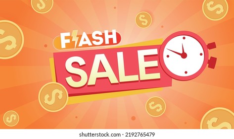 Flash Sale Banner With  Clock And Money Background Vector