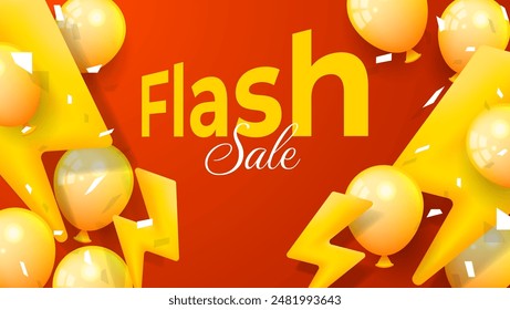 flash sale banner design with 3d bolts and balloons
