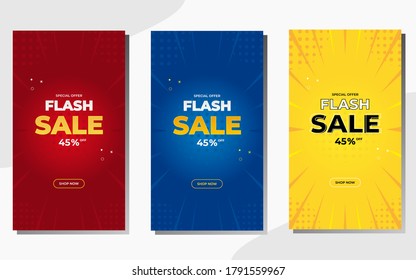 Flash Sale banner design, Set of vector graphic templates post social media story