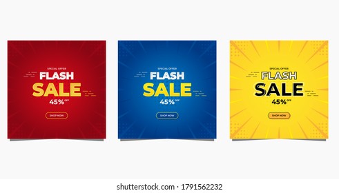 Flash Sale banner design  Set vector graphic templates post social media