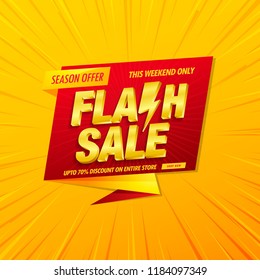 Flash sale banner design template with 3d vector text on yellow background.