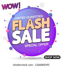 Flash Sale, banner design template, wow discount tag, special offer, app icon, vector illustration