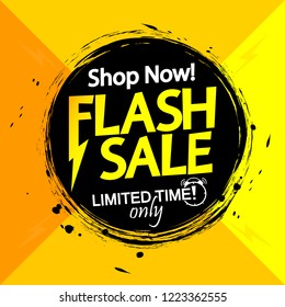 Flash Sale banner design template, discount tag, grunge brush, limited time only, app icon, vector illustration