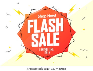 Flash Sale, banner design template, discount poster, limited time only, vector illustration