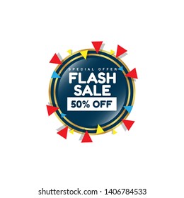Flash Sale, banner design template, glossy button tag, discount 50% off, 