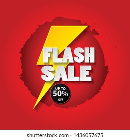 Flash sale banner design template with 3d vector text and 3d thunder.upto 50% off. vector design illustration eps.10