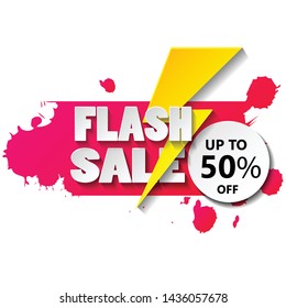 Flash sale banner design template with 3d vector text and 3d thunder.upto 50% off. vector design illustration eps.10