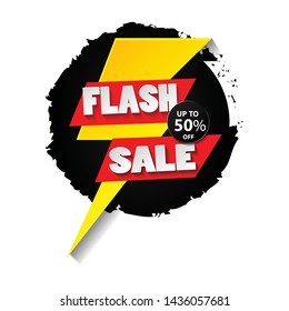 Flash sale banner design template with 3d vector text and 3d thunder.upto 50% off. vector design illustration eps.10