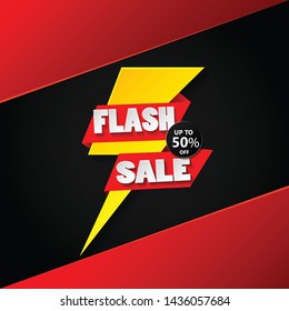 Flash sale banner design template with 3d vector text and 3d thunder.upto 50% off. vector design illustration eps.10