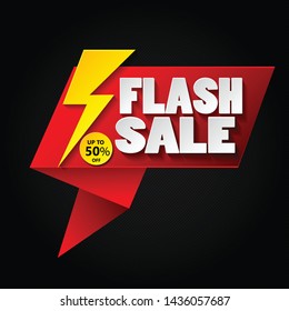 Flash sale banner design template with 3d vector text and 3d thunder.upto 50% off. vector design illustration eps.10