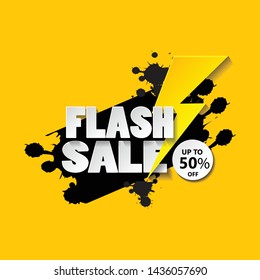 Flash sale banner design template with 3d vector text and 3d thunder.upto 50% off. vector design illustration eps.10