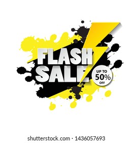 Flash sale banner design template with 3d vector text and 3d thunder.upto 50% off. vector design illustration eps.10