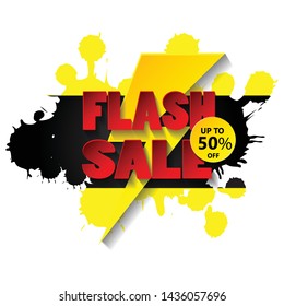 Flash sale banner design template with 3d vector text and 3d thunder.upto 50% off. vector design illustration eps.10