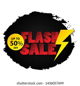 Flash sale banner design template with 3d vector text and 3d thunder.upto 50% off. vector design illustration eps.10