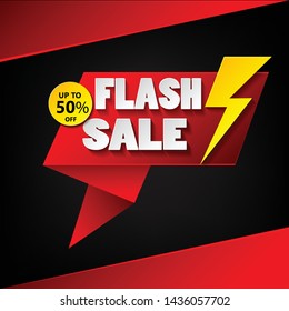 Flash sale banner design template with 3d vector text and 3d thunder.upto 50% off. vector design illustration eps.10