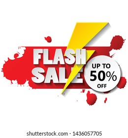 Flash sale banner design template with 3d vector text and 3d thunder.upto 50% off. vector design illustration eps.10