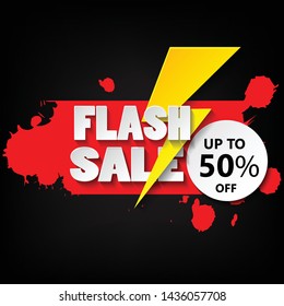 Flash sale banner design template with 3d vector text and 3d thunder.upto 50% off. vector design illustration eps.10