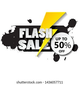 Flash sale banner design template with 3d vector text and 3d thunder.upto 50% off. vector design illustration eps.10