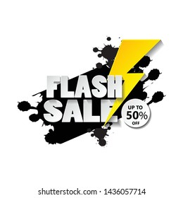 Flash sale banner design template with 3d vector text and 3d thunder.upto 50% off. vector design illustration eps.10