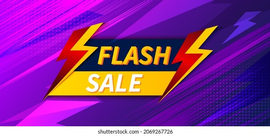 Flash sale banner design template offer shopping on blue and pink background. Vector illustration