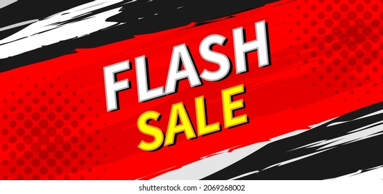 Flash sale banner design template offer shopping on  red background. Vector illustration