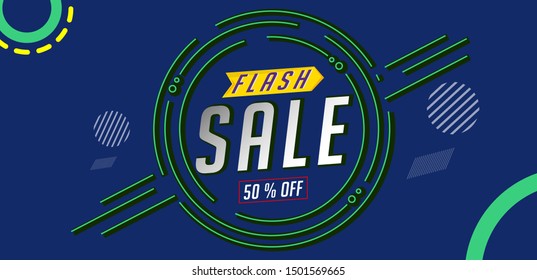 flash sale banner design title vector template, green circle design outline, can used many media promotion season, and new arrival product advertising