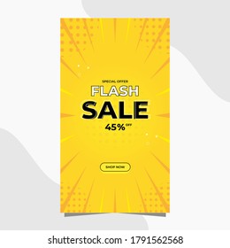 Flash Sale banner design, Vector graphic templates post social media story