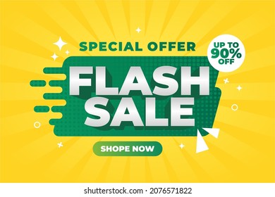 Vector de diseño de banner de venta flash. Ilustración de plantilla de día de compra con venta de flash degradado de color.