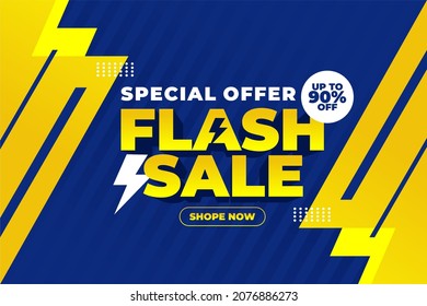 Flash sale banner design vector. Gradient colorful flash sale shopping day template illustration.