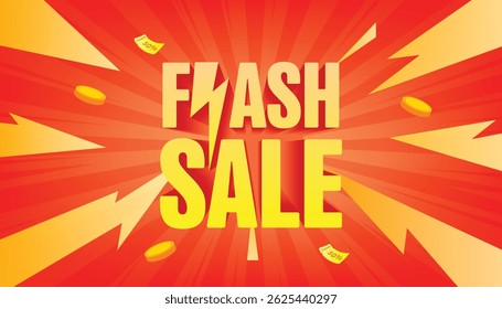 Um banner de venda flash com um fundo explosivo e um design de texto relâmpago é perfeito para promoções de e-commerce, ofertas especiais e campanhas de marketing.