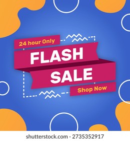 Flash sale banner featuring bold, pink text reading "FLASH SALE" on a blue background. Additional text reads "24 hour Only" and "Shop Now" in yellow.