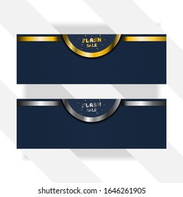 flash sale banner with gold and silver background style premium party