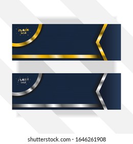 flash sale banner with gold and silver background style premium party