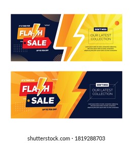 flash sale banner with gradient orange colorful with thunder splash vector illustration social media promotion