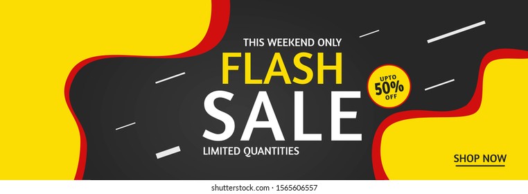 Flash sale banner. Header banner template design for web promotion on black background